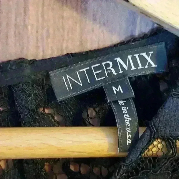 Intermix Black Lace Long Sleeve Blouse Women’s Size M Silk Navy Contrast Top - Picture 6 of 9